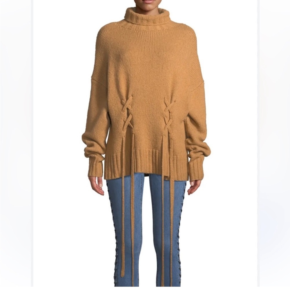 Cinq a Sept Rhea Lace-Up Tie Wool-Blend Sweater Brown Tan